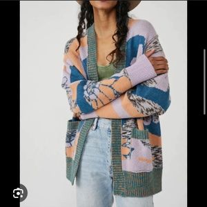 FP Winter Time Love Cardigan Sweater Wool Lavender Green Black Embroidery Floral